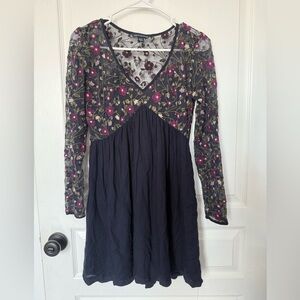 American Eagle Outfitters Pink and White Long Sleeve V-Neck Sundress